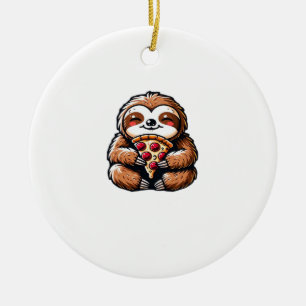 Funny Sloth eating Pizza, Kawaii Animal Lover Clas Ceramic Ornament