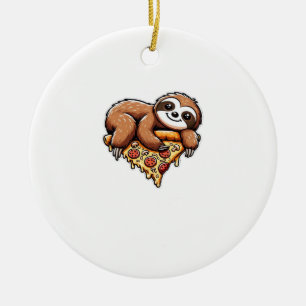 Funny Sloth eating Pizza, Kawaii Animal Lover Clas Ceramic Ornament