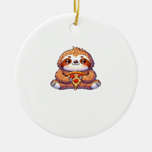 Funny Sloth eating Pizza, Kawaii Animal Lover Clas Ceramic Ornament