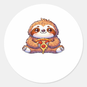 Funny Sloth eating Pizza, Kawaii Animal Lover Clas Classic Round Sticker