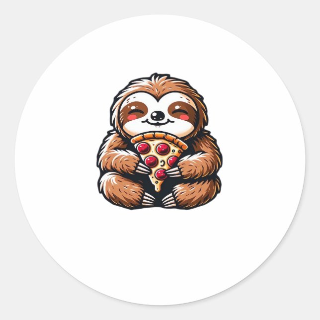 Funny Sloth eating Pizza, Kawaii Animal Lover Clas Classic Round Sticker (Front)