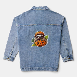 Funny Sloth eating Pizza, Kawaii Animal Lover Clas Denim Jacket
