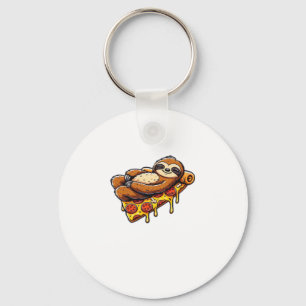 Funny Sloth eating Pizza, Kawaii Animal Lover Clas Keychain