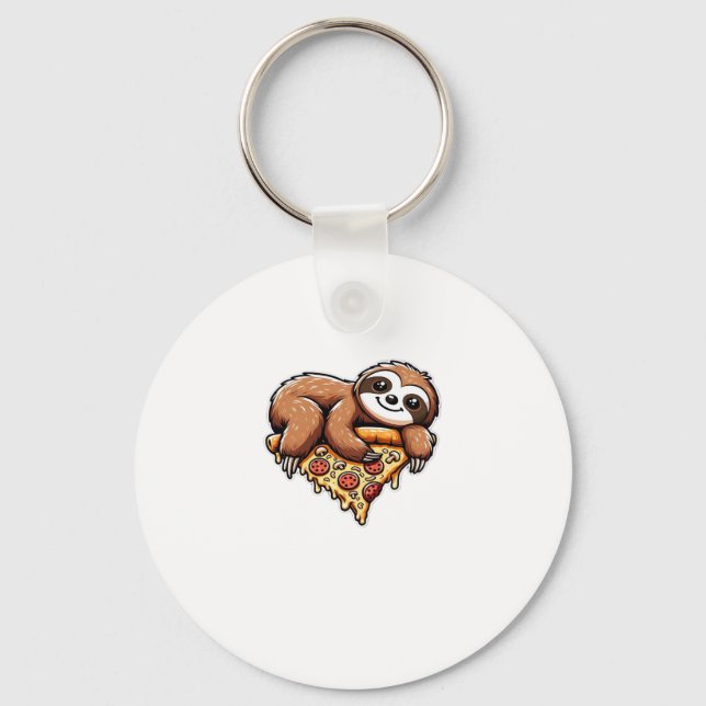 Funny Sloth eating Pizza, Kawaii Animal Lover Clas Keychain (Front)