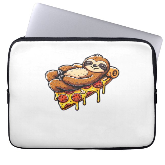 Funny Sloth eating Pizza, Kawaii Animal Lover Clas Laptop Sleeve (Front)