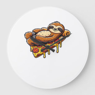 Funny Sloth eating Pizza, Kawaii Animal Lover Clas Large Clock