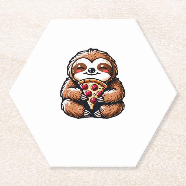 Funny Sloth eating Pizza, Kawaii Animal Lover Clas Paper Coaster (Front)