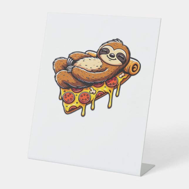 Funny Sloth eating Pizza, Kawaii Animal Lover Clas Pedestal Sign (Front)