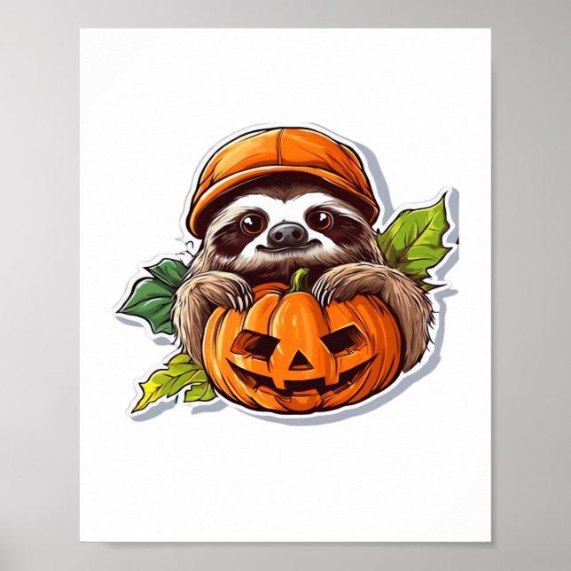 Funny Sloth eating Pizza, Kawaii Animal Lover Clas Poster (Front)