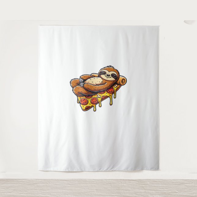 Funny Sloth eating Pizza, Kawaii Animal Lover Clas Tapestry (Front)
