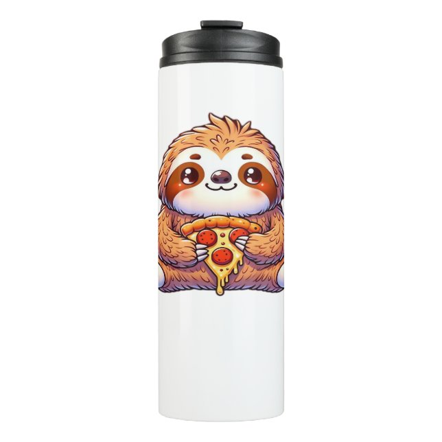 Funny Sloth eating Pizza, Kawaii Animal Lover Clas Thermal Tumbler (Front)