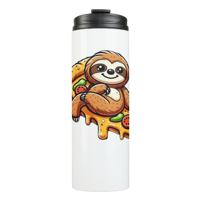 Funny Sloth eating Pizza, Kawaii Animal Lover Clas Thermal Tumbler (Front)