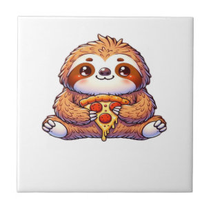 Funny Sloth eating Pizza, Kawaii Animal Lover Clas Tile
