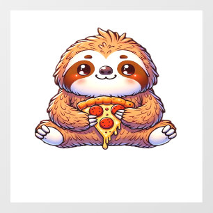 Funny Sloth eating Pizza, Kawaii Animal Lover Clas Window Cling