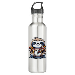 Funny Sloth eating Pizza, Kawaii Animal Lover Over 710 Ml Water Bottle