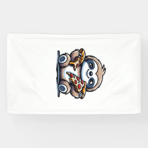 Funny Sloth eating Pizza, Kawaii Animal Lover Over Banner