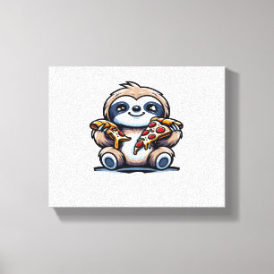 Funny Sloth eating Pizza, Kawaii Animal Lover Over Canvas Print