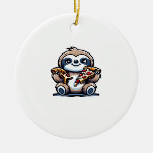 Funny Sloth eating Pizza, Kawaii Animal Lover Over Ceramic Ornament