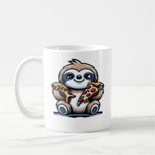 Funny Sloth eating Pizza, Kawaii Animal Lover Over Coffee Mug
