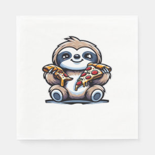 Funny Sloth eating Pizza, Kawaii Animal Lover Over Napkin
