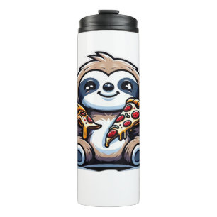 Funny Sloth eating Pizza, Kawaii Animal Lover Over Thermal Tumbler
