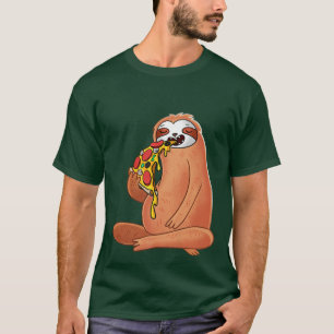Funny Sloth Eating Pizza Lover Illustration T-Shirt