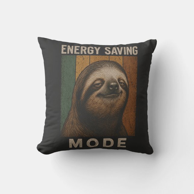 Funny Sloth Energy Saving Mode Retro Design Throw Pillow (Front)