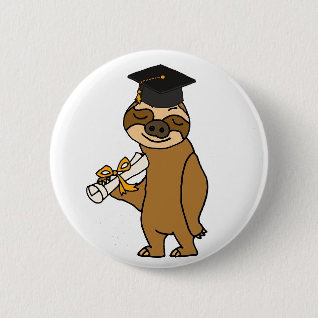Funny Sloth Graduation Cartoon 2 Inch Round Button (Front)