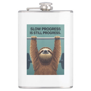 Funny Sloth Gym Motivation Poster - Slow Progress  Hip Flask