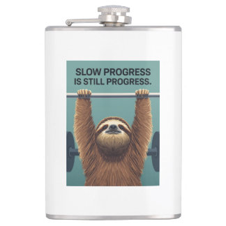 Funny Sloth Gym Motivation Poster - Slow Progress  Hip Flask