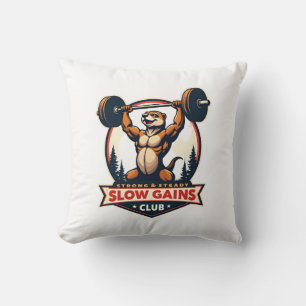 Funny Sloth Gym Shirt Vintage Strong and Slow Desi Throw Pillow