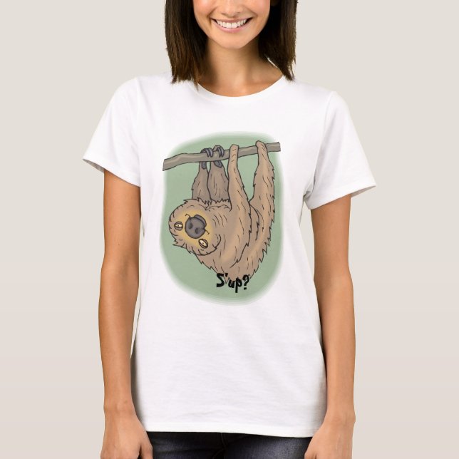 Funny Sloth Hanging Upside Down In Tree T-Shirt (Front)