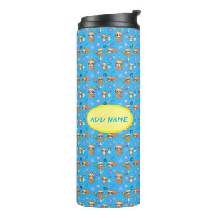 Funny Sloth Hearts Floral Blue Pattern   Add Name Thermal Tumbler