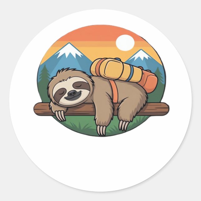 Funny Sloth Hiking Classic T-Shirt_1 Classic Round Sticker (Front)