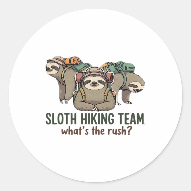 Funny Sloth Hiking Classic T-Shirt_5 Classic Round Sticker (Front)