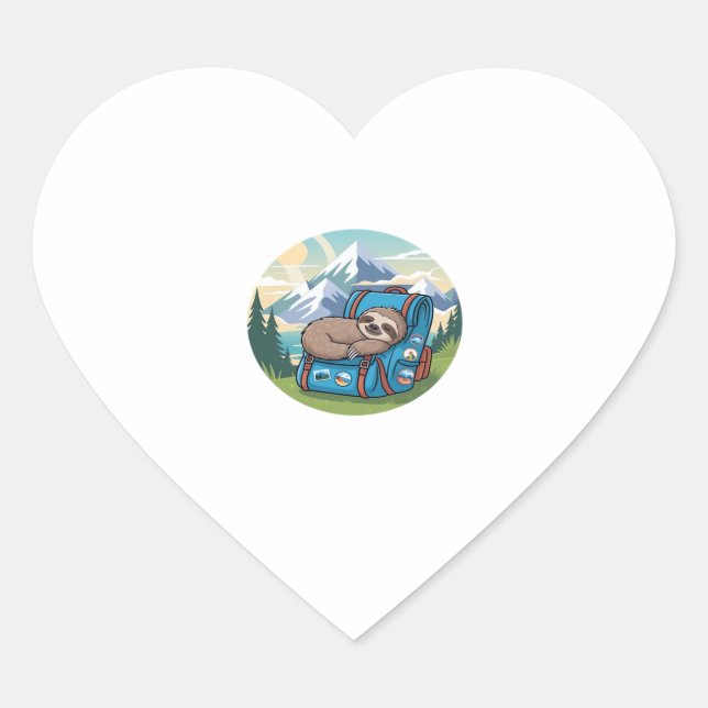 Funny Sloth Hiking Oversized T-Shirt Heart Sticker (Front)