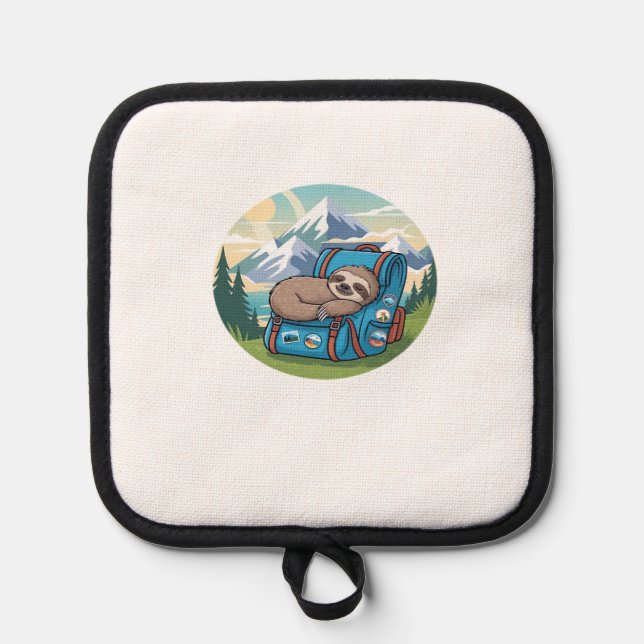 Funny Sloth Hiking Oversized T-Shirt Pot Holder (Front)