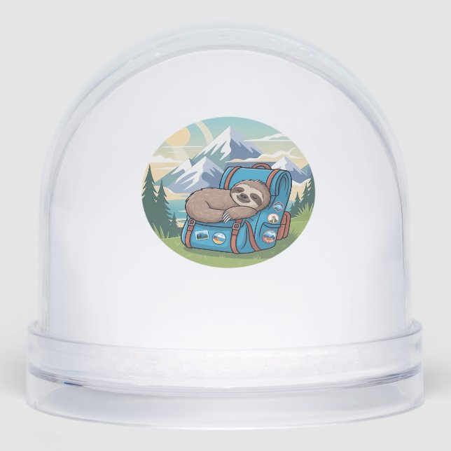 Funny Sloth Hiking Oversized T-Shirt Snowglobe (Front)