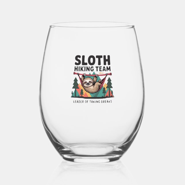 Funny Sloth Hiking - This funny sloth hiking gift  Stemless Wine Glass (Front)