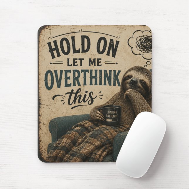 Funny Sloth Hold On Let Me Overthink This | Rustic Mouse Pad (With Mouse)