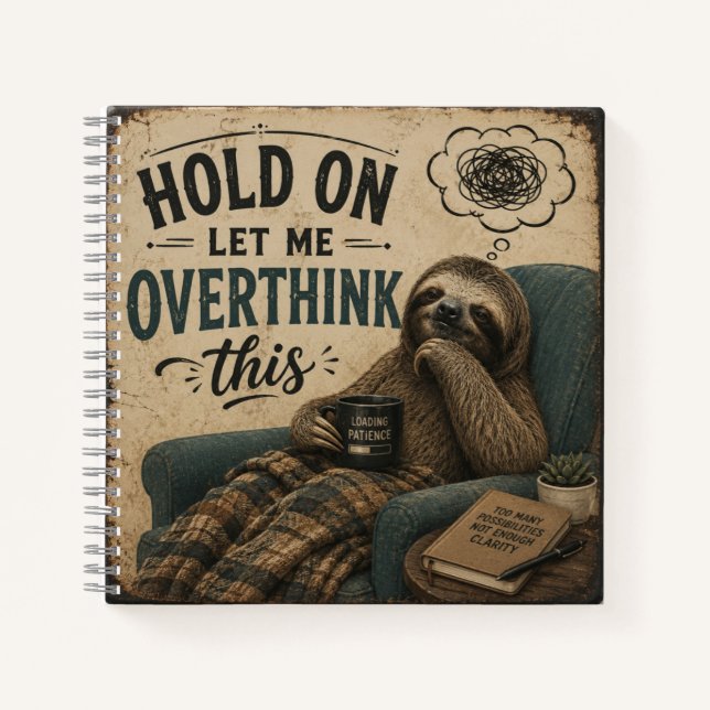 Funny Sloth Hold On Let Me Overthink This | Rustic Notebook (Front)