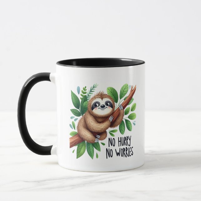 Funny sloth hurry worry word art  mug (Left)