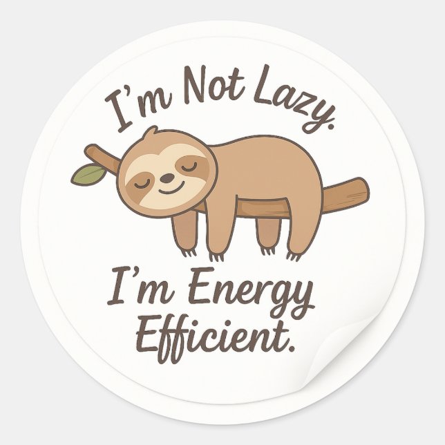 Funny Sloth “I’m Energy Efficient” Sticker (Front)