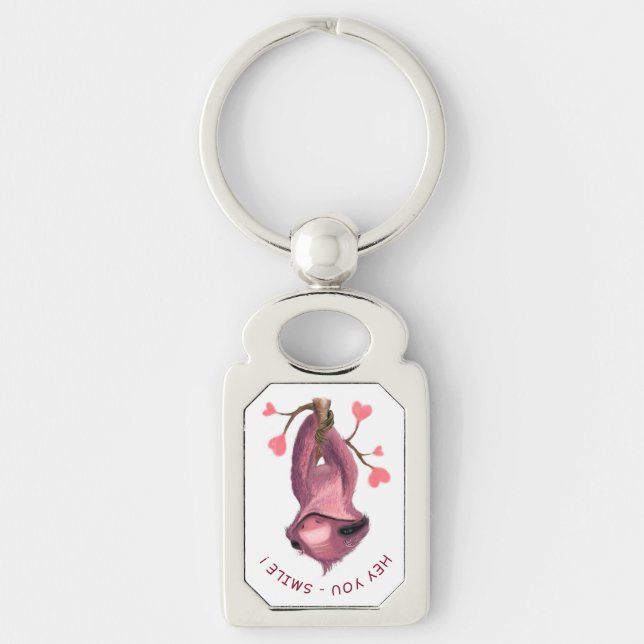 Funny Sloth Keychain Smile - Custom Text (Front)