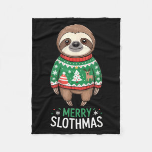 Funny Sloth Lover Christmas Merry Slothmas Ugly Ho Fleece Blanket