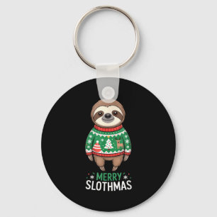Funny Sloth Lover Christmas Merry Slothmas Ugly Ho Keychain