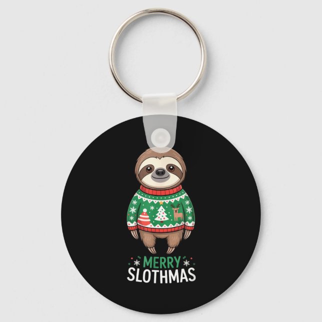 Funny Sloth Lover Christmas Merry Slothmas Ugly Ho Keychain (Front)