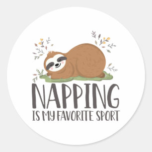 Funny Sloth Napping Is My Favourite Sport Classic Round Sticker