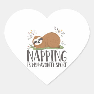 Funny Sloth Napping Is My Favourite Sport Heart Sticker