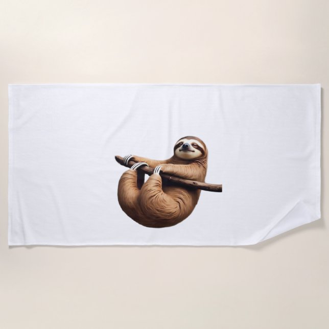 Funny Sloth on a Tree � Just Make It to Friday Cla Beach Towel (Front)